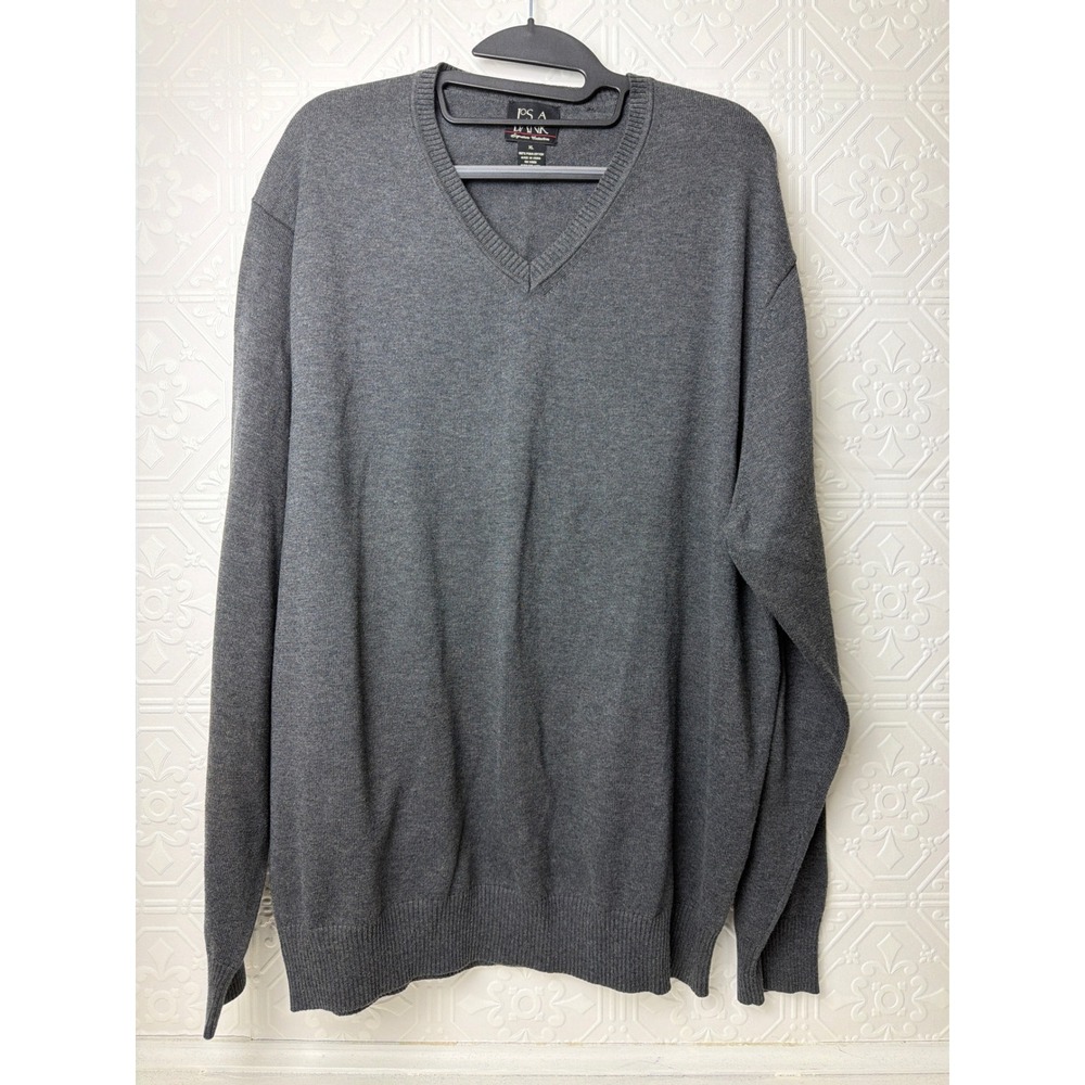 Jos A Bank Sweater Mens XL 100% Pima Cotton Gray V-neck Heritage Classic Career